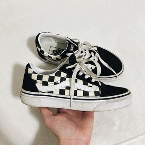 Vans Women's Checkered Sneakers Black/White/Cream Size 6